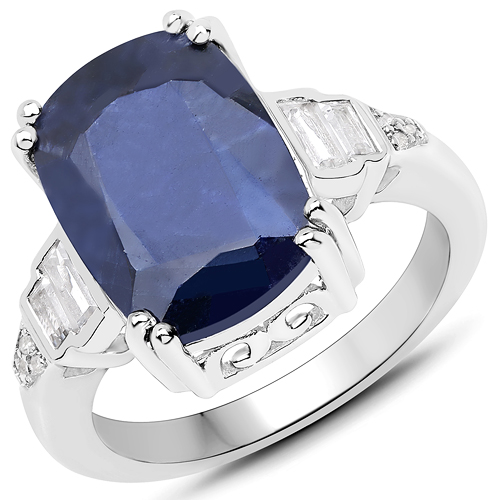 Sapphire-8.43 Carat Dyed Sapphire and White Topaz .925 Sterling Silver Ring