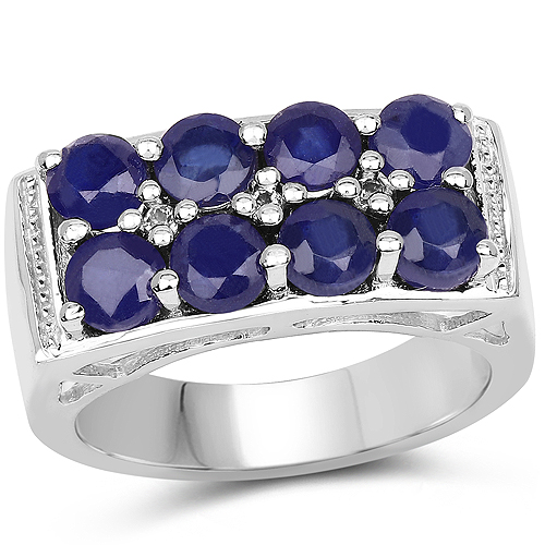 Sapphire-2.87 Carat Glass Filled Sapphire and White Topaz .925 Sterling Silver Ring