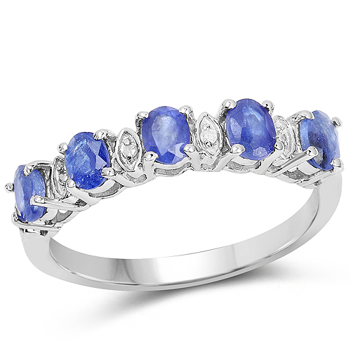1.11 Carat Glass Filled Sapphire and White Diamond .925 Sterling Silver Ring