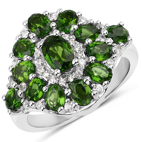 2.77 Carat Genuine Chrome Diopside and White Zircon .925 Sterling Silver Ring
