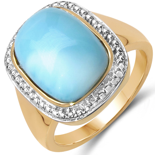 Rings-14K Yellow Gold Plated 8.35 Carat Genuine Larimar .925 Sterling Silver Ring