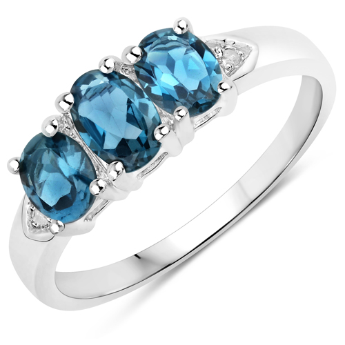 Rings-1.35 Carat Genuine London Blue Topaz and White Diamond .925 Sterling Silver Ring