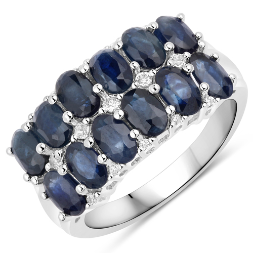 Sapphire-2.80 Carat Genuine Blue Sapphire and White Topaz .925 Sterling Silver Ring