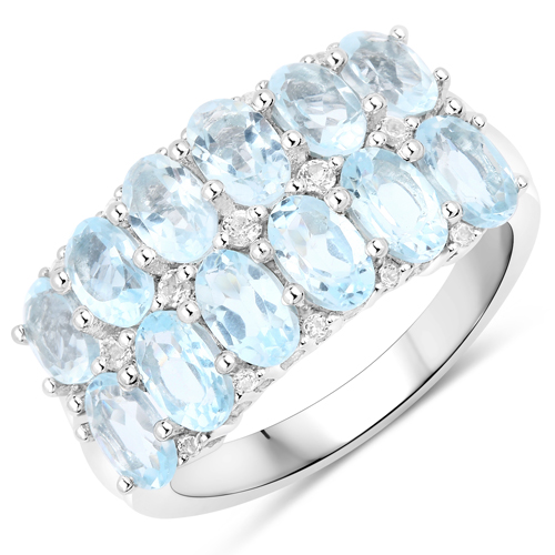 Rings-3.16 Carat Genuine Blue Topaz and White Topaz .925 Sterling Silver Ring