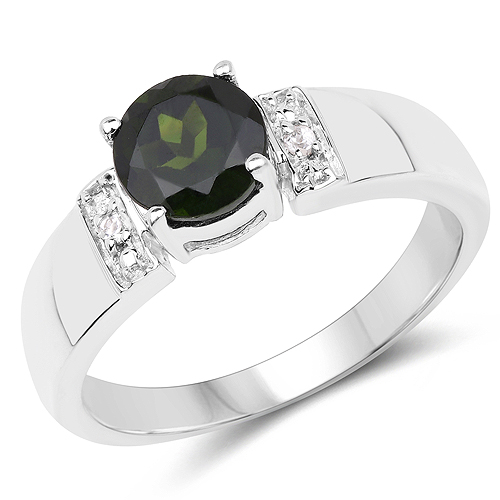 Rings-1.29 Carat Genuine Chrome Diopside and White Topaz .925 Sterling Silver Ring