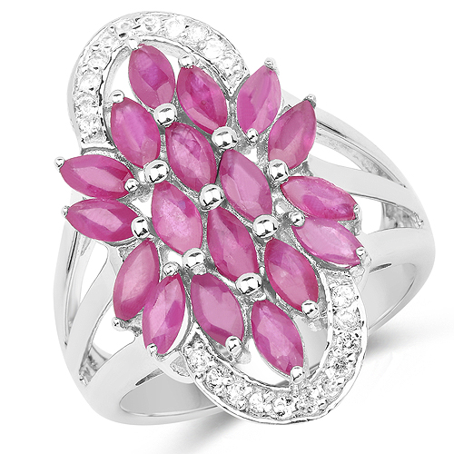 Ruby-2.74 Carat Genuine Ruby and White Topaz .925 Sterling Silver Ring