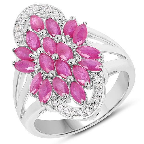 Ruby-2.74 Carat Genuine Ruby and White Topaz .925 Sterling Silver Ring