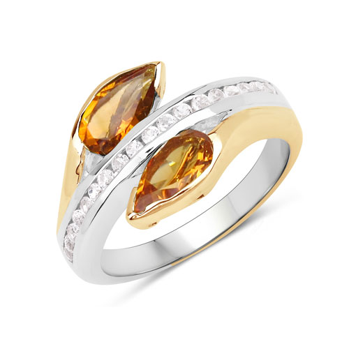 Citrine-2.64 Carat Genuine Madeira Citrine and White Sapphire .925 Sterling Silver Ring