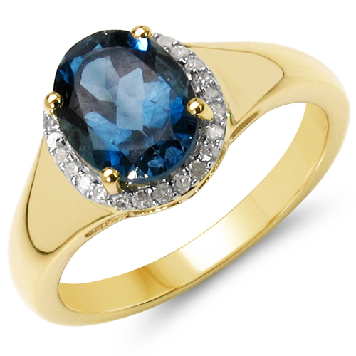 Rings-2.50 Carat Genuine Blue Topaz & White Diamond 10K Yellow Gold Ring