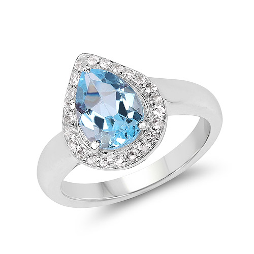 Rings-2.25 Carat Genuine Blue Topaz and White Topaz .925 Sterling Silver Ring