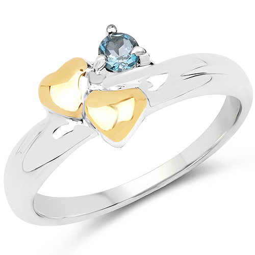 Rings-14K Yellow Gold Plated 0.14 Carat Genuine London Blue Topaz .925 Sterling Silver Ring