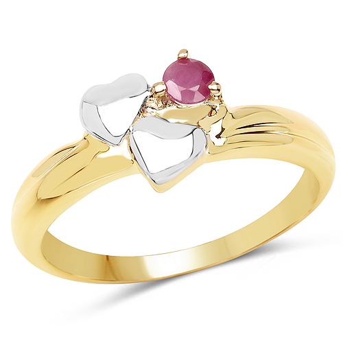 Ruby-Two Tone Plated 0.18 Carat Genuine Ruby .925 Sterling Silver Ring