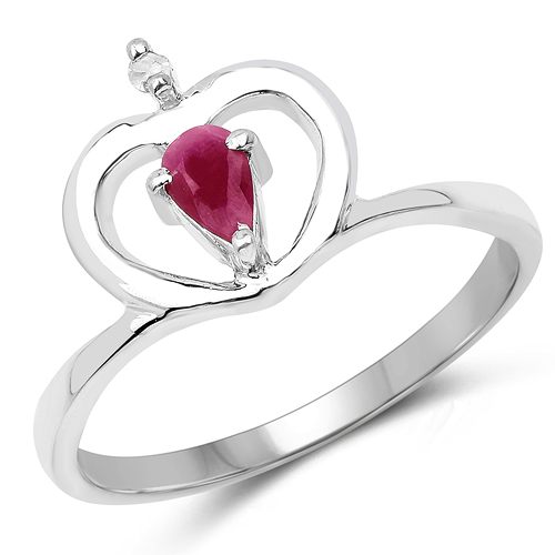 Ruby-0.27 Carat Genuine Ruby & White Diamond .925 Sterling Silver Ring