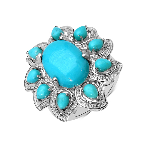 Rings-6.10 Carat Genuine Turquoise .925 Sterling Silver Ring