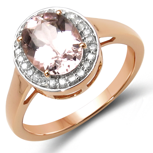 Rings-1.98 Carat Genuine Morganite & White Diamond 10K Rose Gold Ring