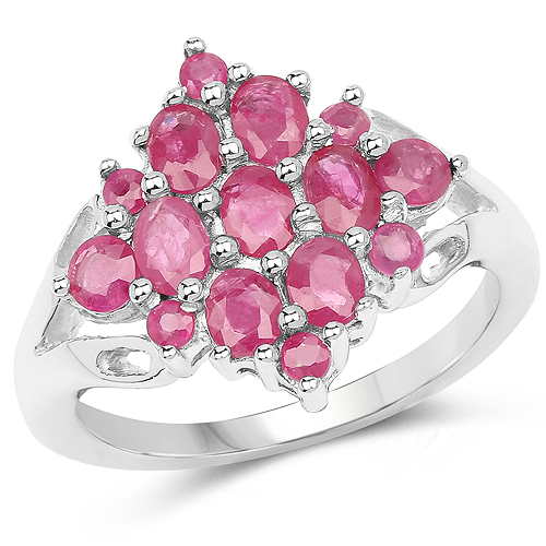 Ruby-1.87 Carat Genuine Ruby and White Diamond .925 Sterling Silver Ring