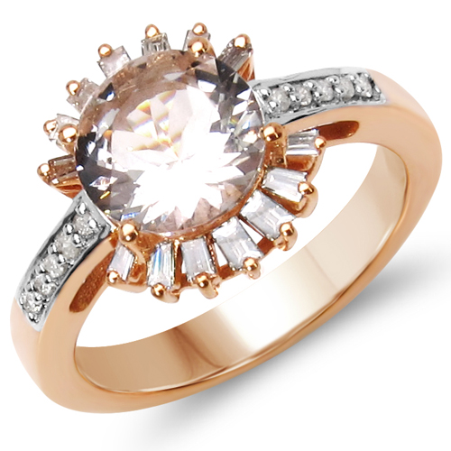 Rings-2.25 Carat Genuine Morganite & White Diamond 14K Rose Gold Ring