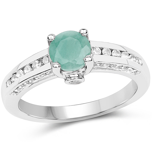 1.22 Carat Genuine Emerald and White Topaz .925 Sterling Silver Ring