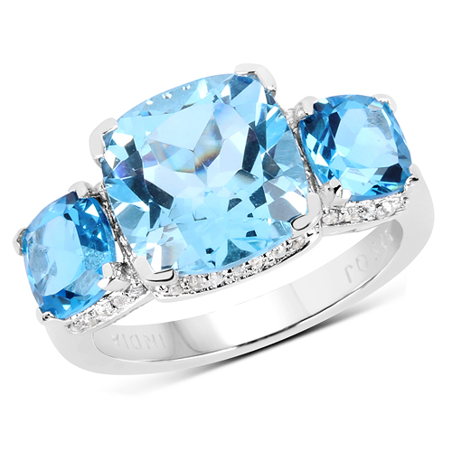 Rings-4.40 Carat Blue Topaz Ring with 2.70 Carat Multi-Gems in Sterling Silver