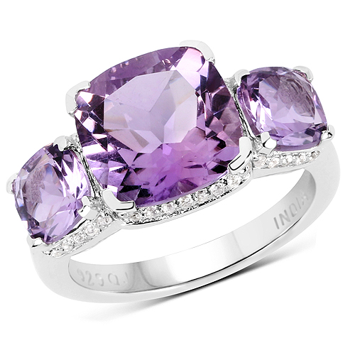 Amethyst-5.85 Carat Genuine Pink Amethyst and White Topaz .925 Sterling Silver Ring