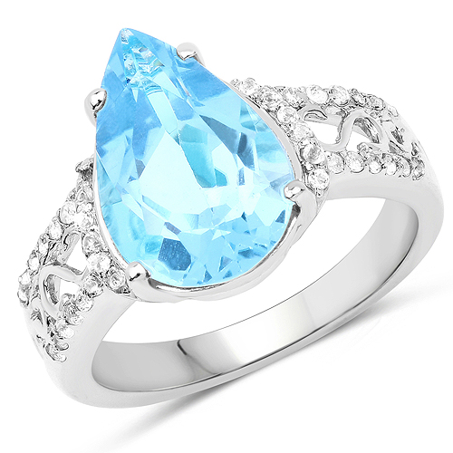 Rings-5.50 Carat Genuine Swiss Blue Topaz and White Topaz .925 Sterling Silver Ring