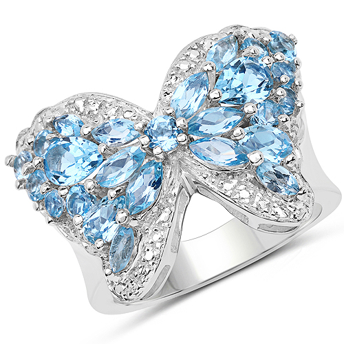 Rings-3.81 Carat Genuine Swiss Blue Topaz .925 Sterling Silver Ring