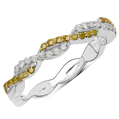 Diamond-0.23 Carat Genuine White Diamond & Yellow Diamond .925 Sterling Silver Ring