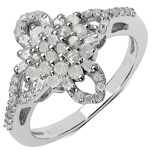 Diamond-0.63 Carat Genuine White Diamond & Yellow Diamond .925 Sterling Silver Ring