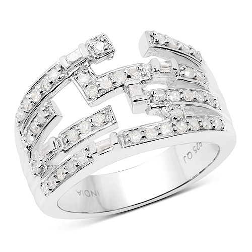 Diamond-0.60 Carat Genuine White Diamond .925 Sterling Silver Ring
