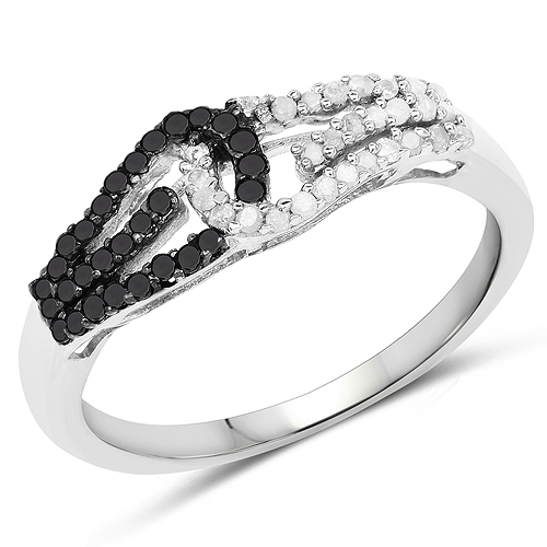 Diamond-0.33 Carat Genuine White Diamond and Black Diamond .925 Sterling Silver Ring