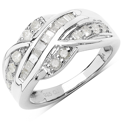 Diamond-0.66 Carat Genuine White Diamond .925 Sterling Silver Ring