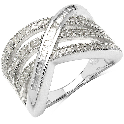 Diamond-0.79 Carat Genuine White Diamond .925 Sterling Silver Ring