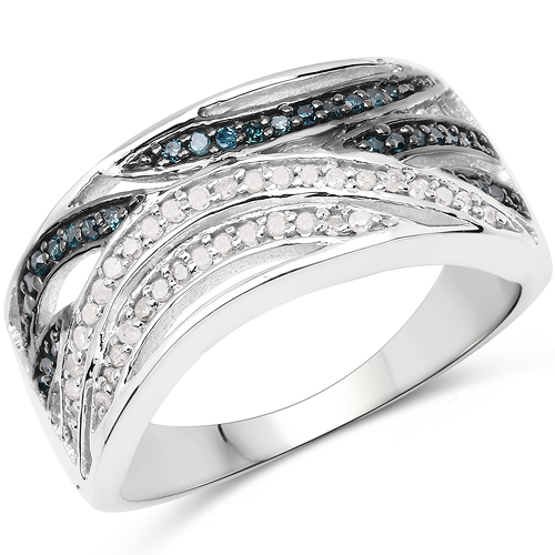 Diamond-0.38 Carat Genuine Blue Diamond & White Diamond .925 Sterling Silver Ring