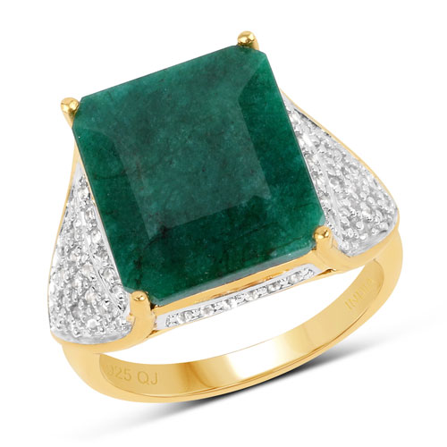 Emerald-8.70 Carat Dyed Emerald and White Topaz .925 Sterling Silver Ring