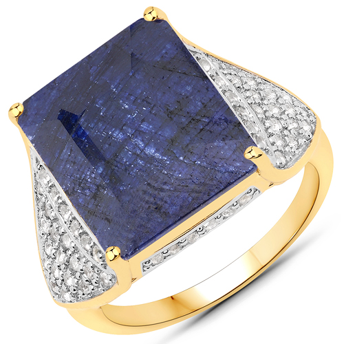 Sapphire-18K Yellow Gold Plated 11.25 Carat Dyed Sapphire and White Topaz .925 Sterling Silver Ring