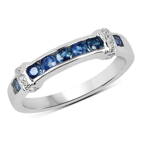 Sapphire-0.59 Carat Genuine Blue Sapphire & White Topaz .925 Sterling Silver Ring