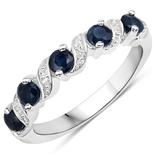 Sapphire-0.64 Carat Genuine Blue Sapphire and White Topaz .925 Sterling Silver Ring