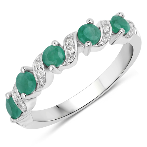 Emerald-0.54 Carat Genuine Emerald and White Topaz .925 Sterling Silver Ring