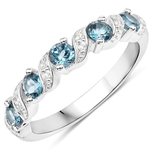 Rings-0.74 Carat Genuine London Blue Topaz and White Topaz .925 Sterling Silver Ring