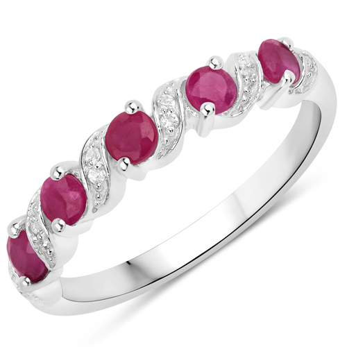 Ruby-0.69 Carat Genuine Ruby and White Topaz .925 Sterling Silver Ring
