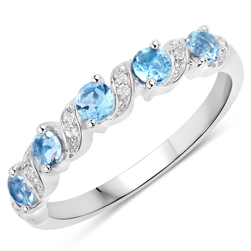 Rings-0.64 Carat Genuine Swiss Blue Topaz and White Topaz .925 Sterling Silver Ring