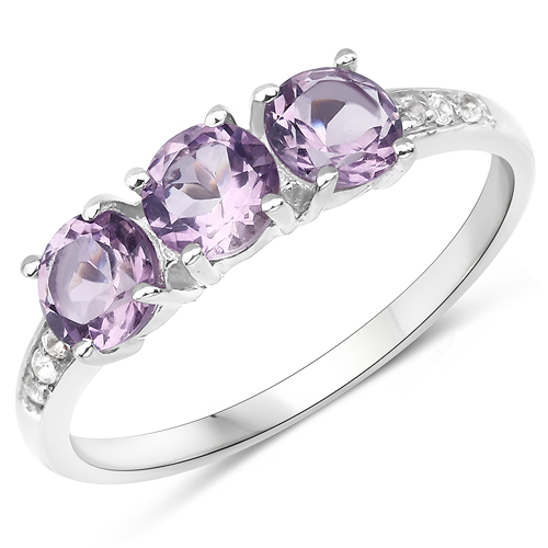 Amethyst-1.44 Carat Genuine Pink Amethyst and White Topaz .925 Sterling Silver Ring