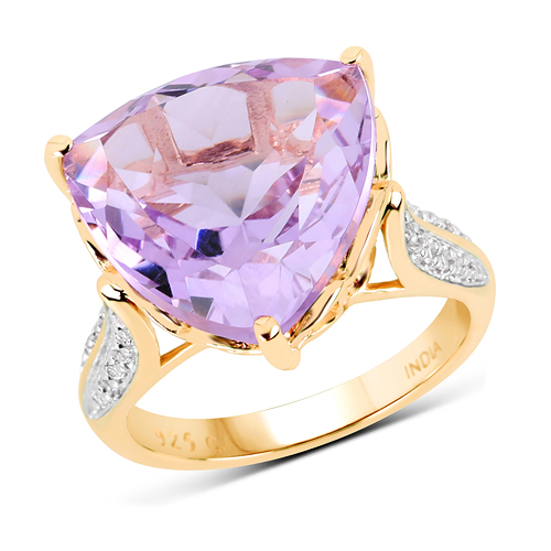 Amethyst-14K Yellow Gold Plated 10.44 Carat Genuine Pink Amethyst and White Topaz .925 Sterling Silver Ring