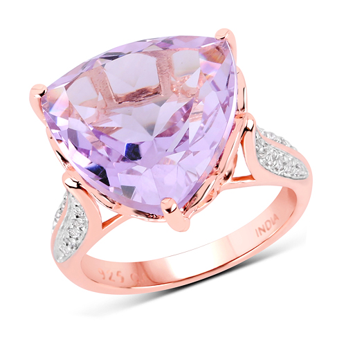 Amethyst-14K Rose Gold Plated 10.47 Carat Genuine Pink Amethyst And White Topaz .925 Sterling Silver Ring