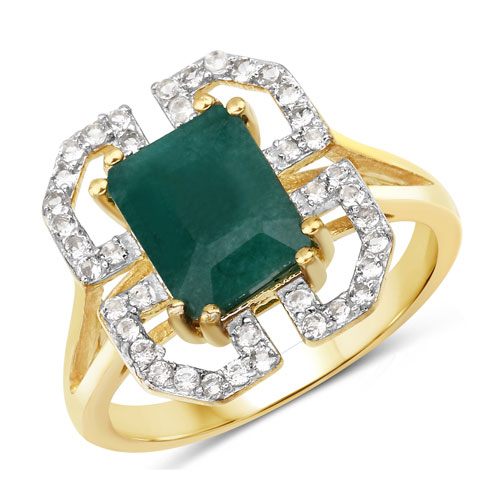 Emerald-2.55 Carat Dyed Emerald and White Topaz .925 Sterling Silver Ring