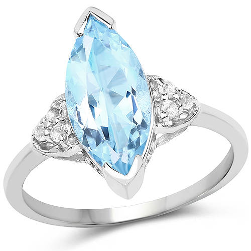 Rings-3.53 Carat Genuine Blue Topaz and White Topaz .925 Sterling Silver Ring