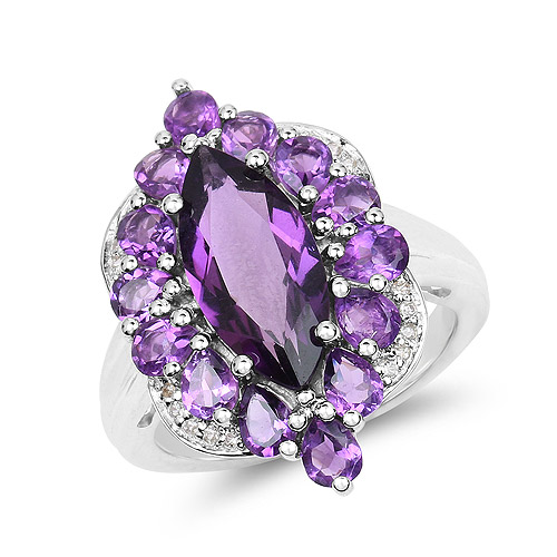 Amethyst-4.87 Carat Genuine Amethyst and White Topaz .925 Sterling Silver Ring