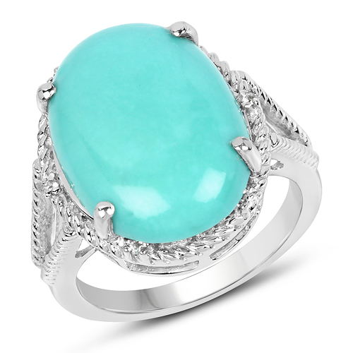 Rings-9.53 Carat Genuine Turquoise & White Topaz .925 Sterling Silver Ring