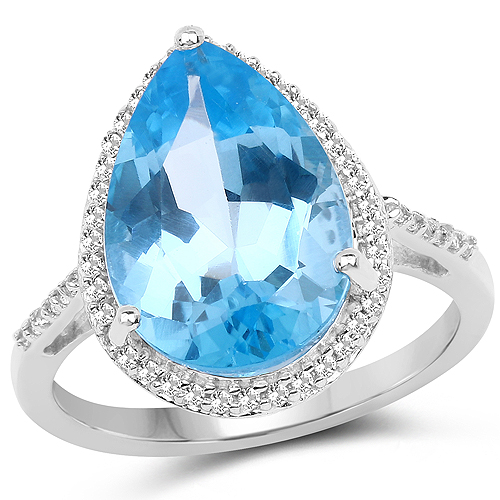 Rings-6.76 Carat Genuine Swiss Blue Topaz and White Topaz .925 Sterling Silver Ring
