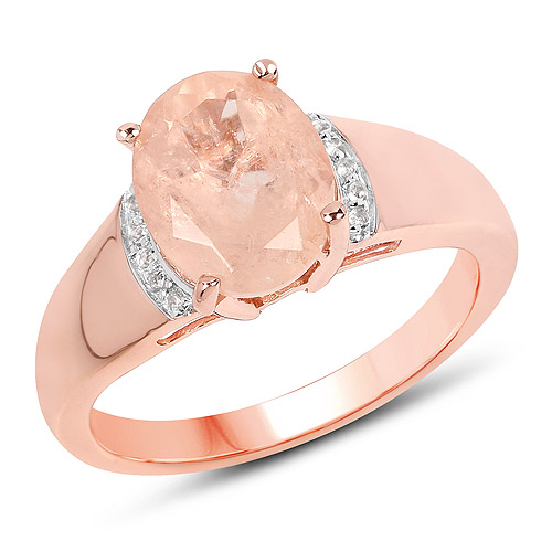 Rings-14K Rose Gold Plated 2.60 Carat Genuine Morganite and White Topaz .925 Sterling Silver Ring